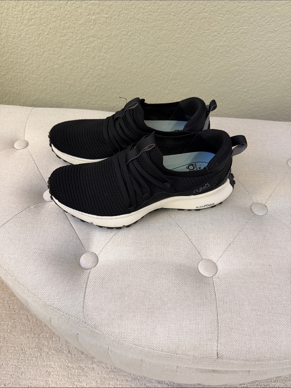 Ryka Women's Black Knit Slip-On Sneakers with Light Blue Insole